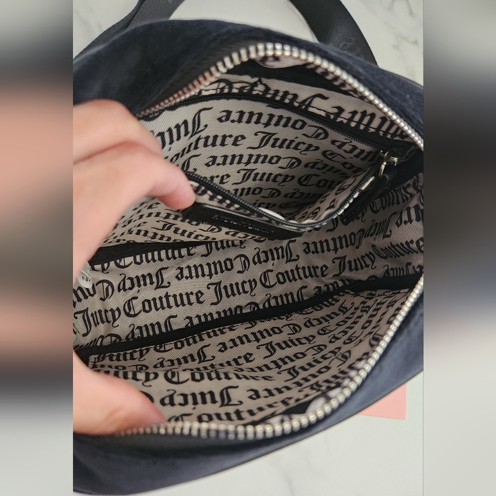 Juicy Couture Black "Let It Shine" Velvet Rhinestone Encrusted Crossbody Bag - Picture 11 of 17